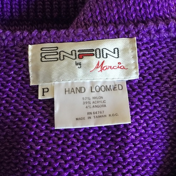 Vintage Enfin by Marcia Purple Floral Appliqué Hand Loomed Sweater - Picture 10 of 11